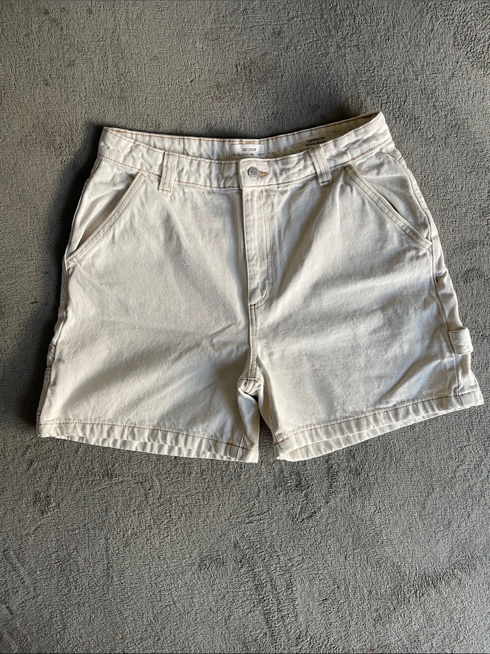 Cotton On White Carpenter Denim Shorts Women’s US 10 High Rise Utility Pockets